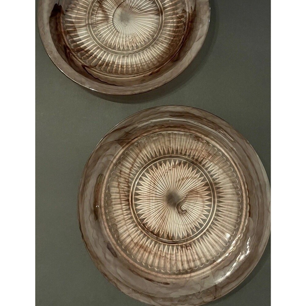 Two Perfect Art Deco 1930s Davidson Amber Cloud Glass Plates with Purple Hue - Picture 2 of 9